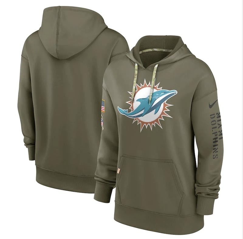 Women's Miami Dolphins Nike Olive 2022 Salute To Service Performance Pullover Hoodie