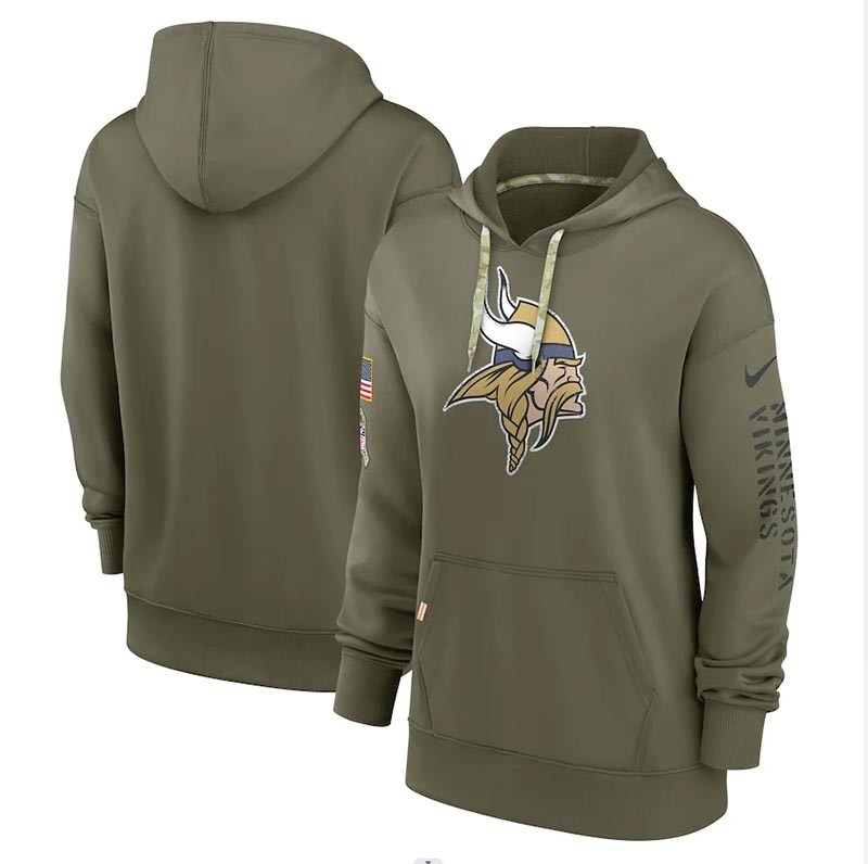 Women's Minnesota Vikings Nike Olive 2022 Salute To Service Performance Pullover Hoodie