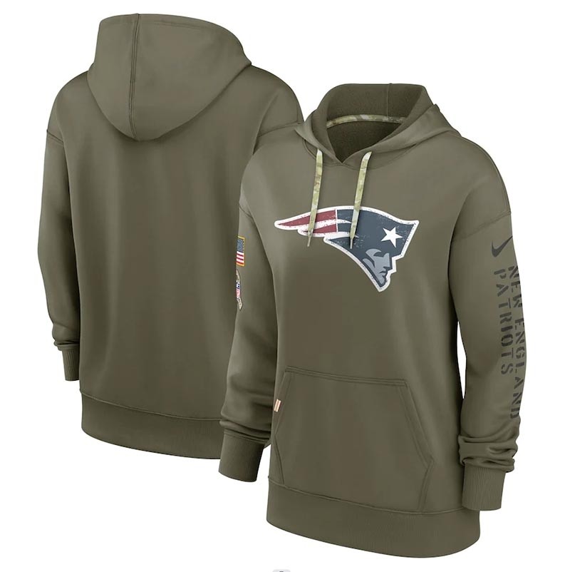 Women's New England Patriots Nike Olive 2022 Salute To Service Performance Pullover Hoodie