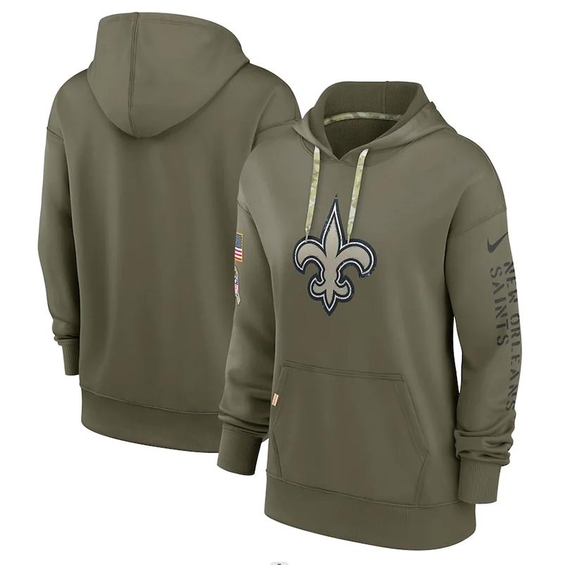 Women's New Orleans Saints Nike Olive 2022 Salute To Service Performance Pullover Hoodie