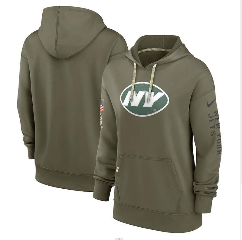 Women's New York Jets Nike Olive 2022 Salute To Service Performance Pullover Hoodie