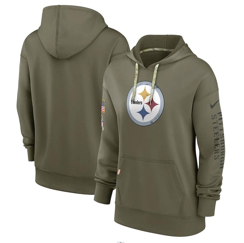 Women's Pittsburgh Steelers Nike Olive 2022 Salute To Service Performance Pullover Hoodie