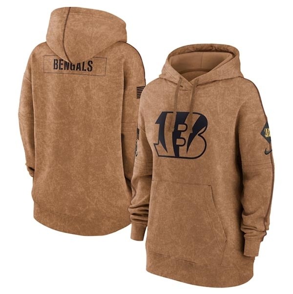 Women's Cincinnati Bengals 2023 Brown Salute To Service Pullover Hoodie(Run Small)