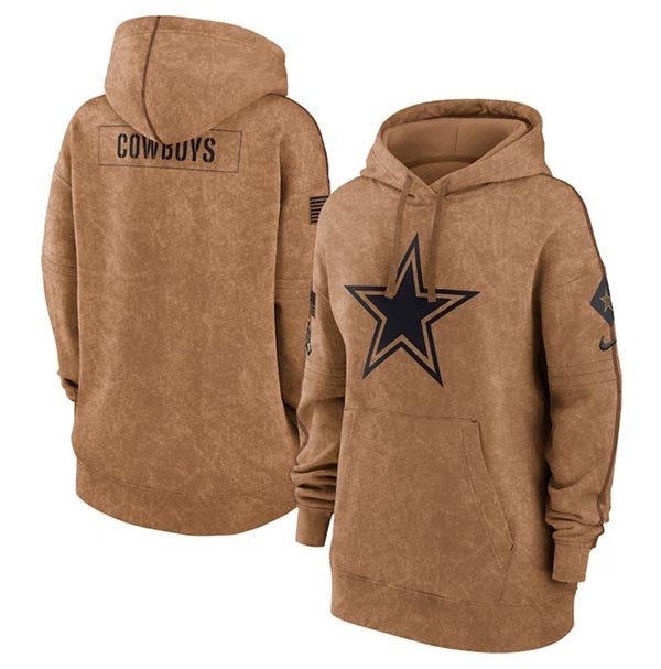 Women's Dallas Cowboys 2023 Brown Salute To Service Pullover Hoodie(Run Small)