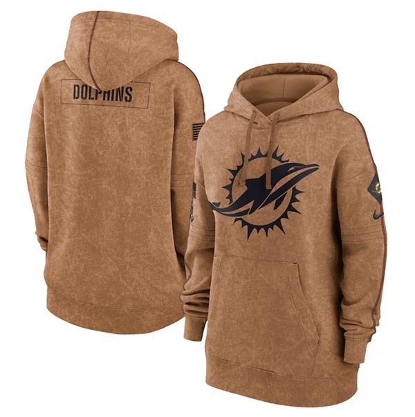 Women's Miami Dolphins 2023 Brown Salute To Service Pullover Hoodie(Run Small)