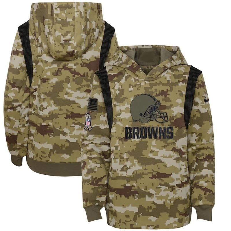 Youth Cleveland Browns Nike Olive 2021 Salute To Service Therma Performance Pullover Hoodie