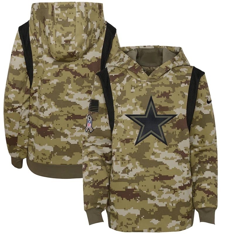 Youth Dallas Cowboys Nike Olive 2021 Salute To Service Therma Performance Pullover Hoodie