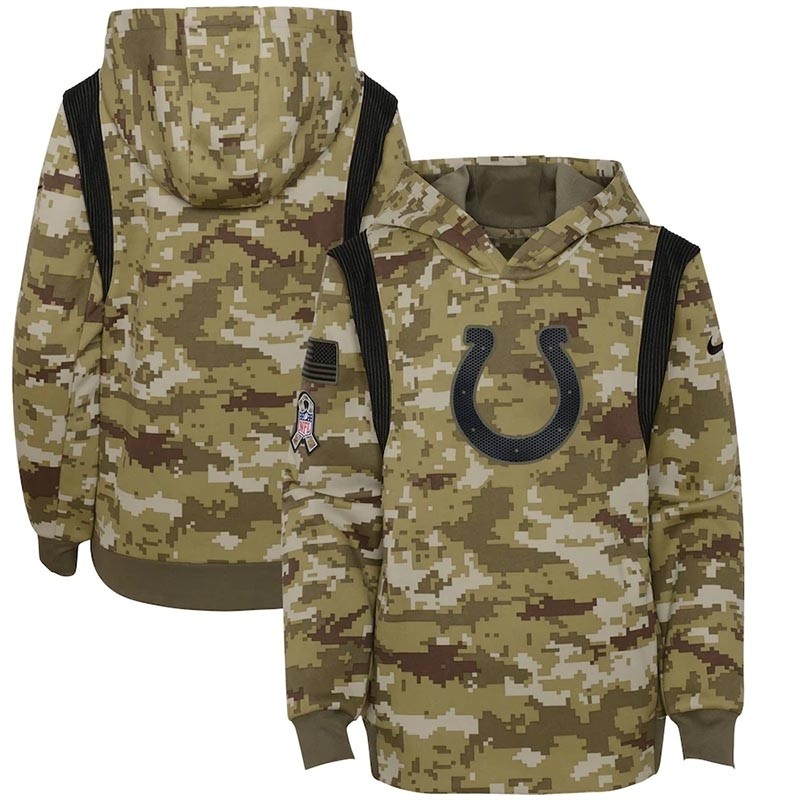 Youth Indianapolis Colts Nike Olive 2021 Salute To Service Therma Performance Pullover Hoodie