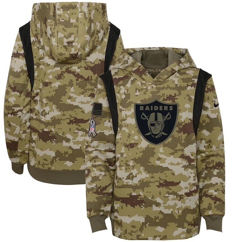 Youth Las Vegas Raiders Nike Olive 2021 Salute To Service Therma Performance Pullover Hoodie