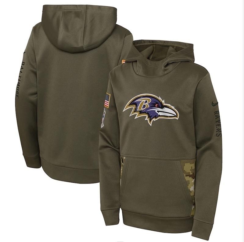 Youth Baltimore Ravens Nike Olive 2022 Salute To Service Performance Pullover Hoodie