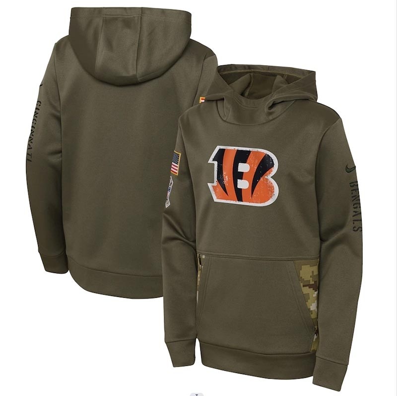 Youth Cincinnati Bengals Nike Olive 2022 Salute To Service Performance Pullover Hoodie