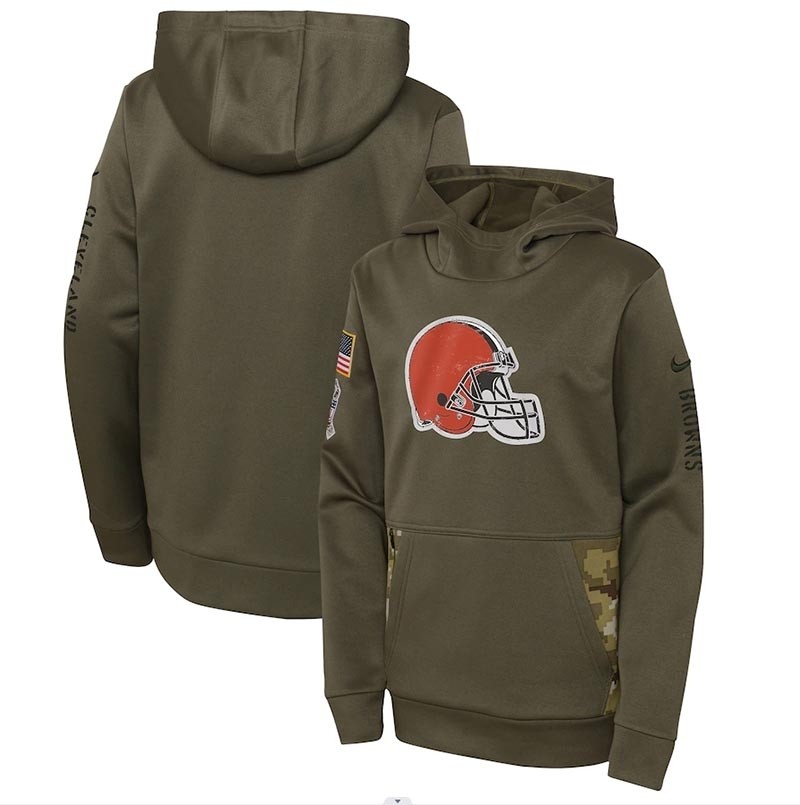 Youth Cleveland Browns Nike Olive 2022 Salute To Service Performance Pullover Hoodie