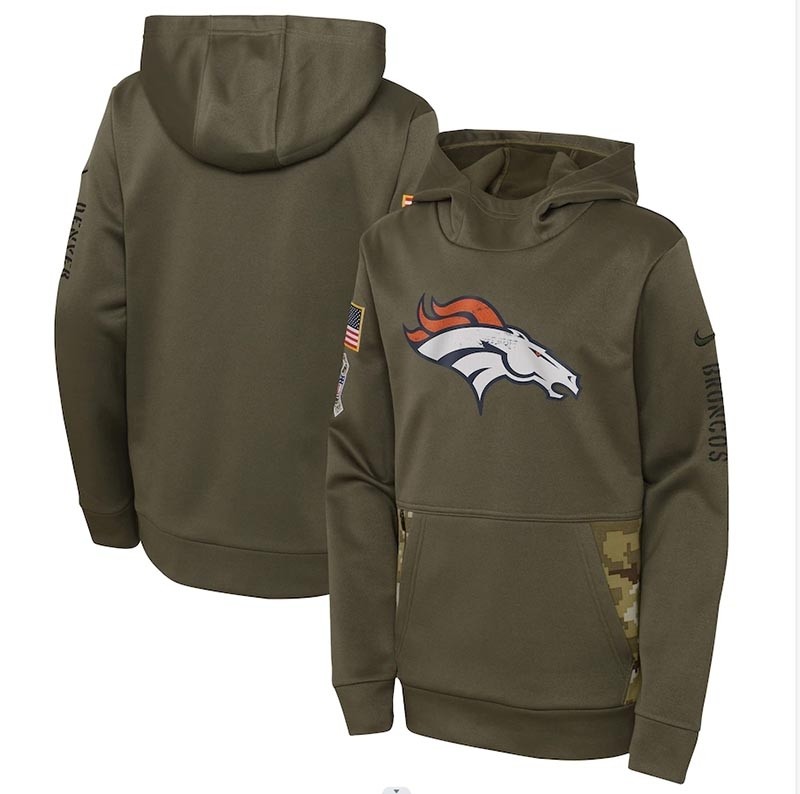 Youth Denver Broncos Nike Olive 2022 Salute To Service Performance Pullover Hoodie