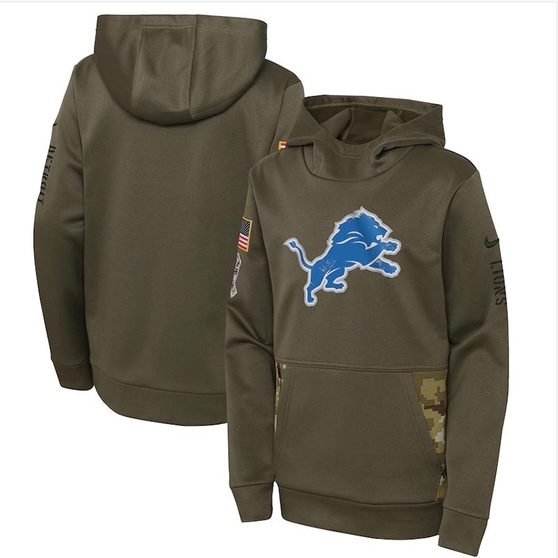 Youth Detroit Lions Nike Olive 2022 Salute To Service Performance Pullover Hoodie