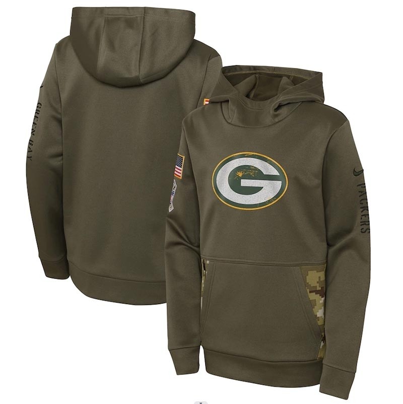 Youth Green Bay Packers Nike Olive 2022 Salute To Service Performance Pullover Hoodie