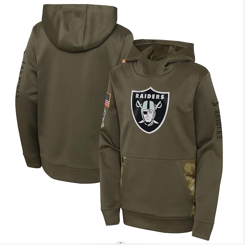 Youth Las Vegas Raiders Nike Olive 2022 Salute To Service Performance Pullover Hoodie