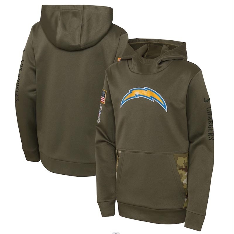 Youth Los Angeles Chargers Nike Olive 2022 Salute To Service Performance Pullover Hoodie