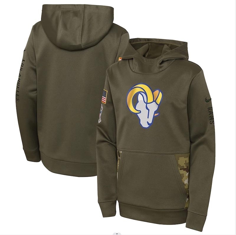 Youth Los Angeles Rams Nike Olive 2022 Salute To Service Performance Pullover Hoodie