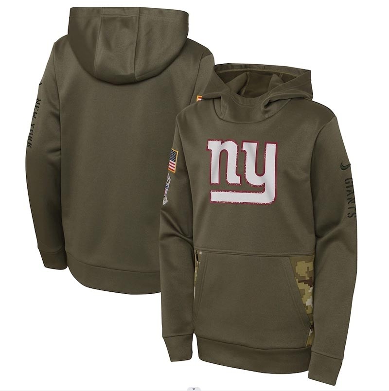 Youth New York Giants Nike Olive 2022 Salute To Service Performance Pullover Hoodie