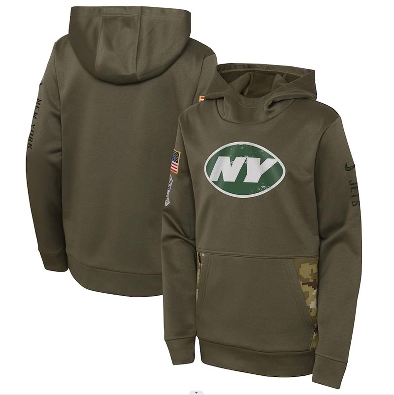 Youth New York Jets Nike Olive 2022 Salute To Service Performance Pullover Hoodie