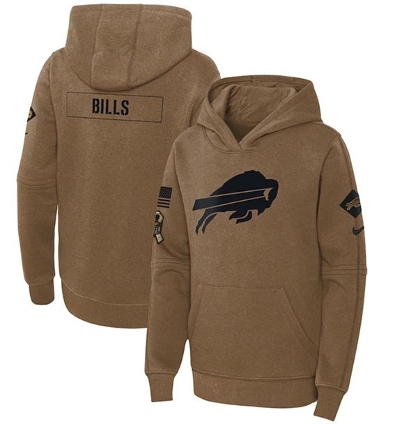 Youth Buffalo Bills 2023 Brown Salute To Service Pullover Hoodie