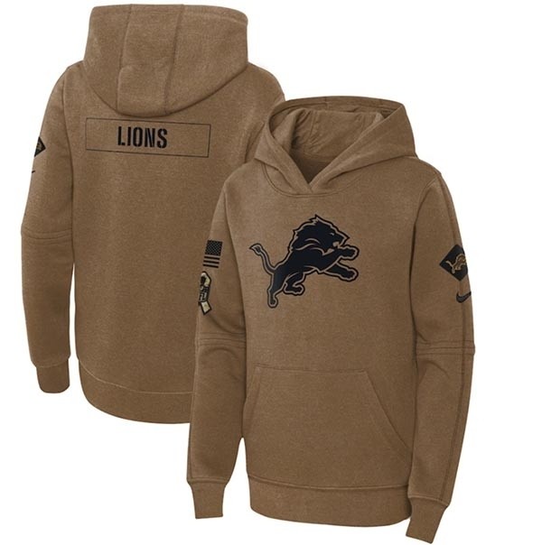 Youth Detroit Lions 2023 Brown Salute To Service Pullover Hoodie