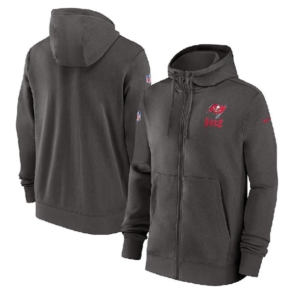 Men's Tampa Bay Buccaneers Pewter Sideline Club Performance Full-Zip Hoodie