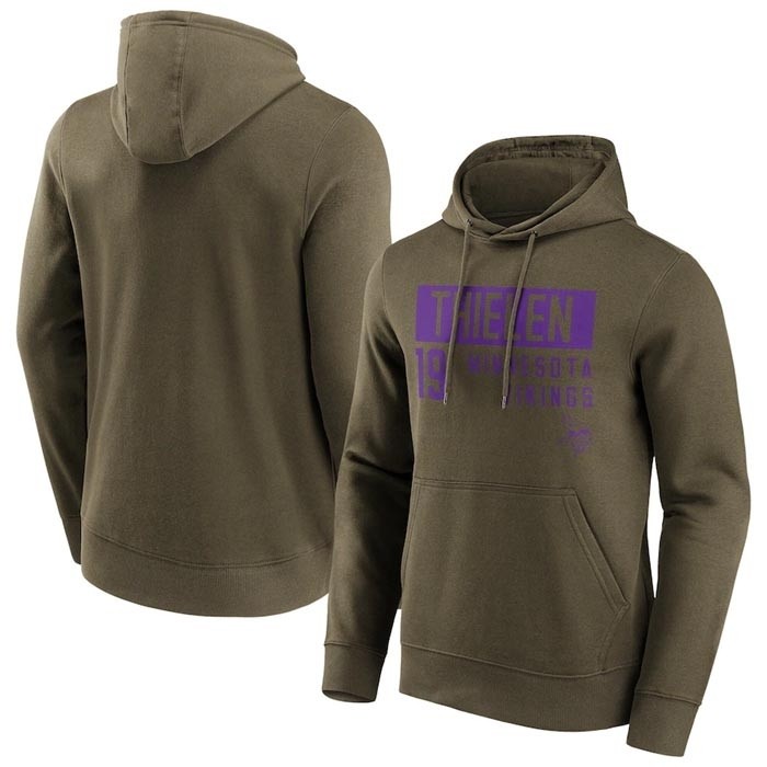 Men's Minnesota Vikings #19 Adam Thielen Fashion Name & Number Olive Hoodie