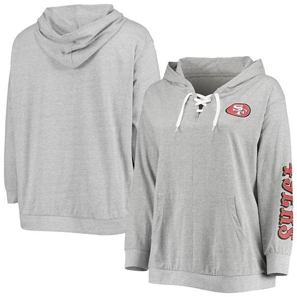 Women's San Francisco 54ers Heathered Gray Plus Size Lace-Up Pullover Hoodie