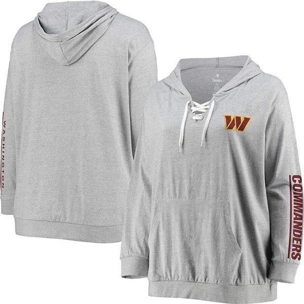 Women's Washington Commanders Heathered Gray Logo Lace-Up Pullover Hoodie