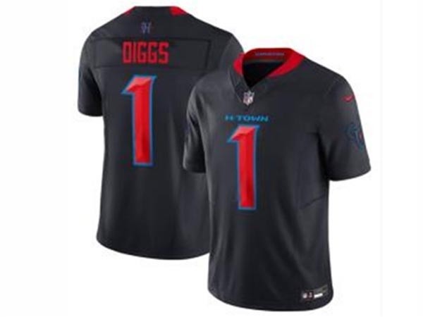 Men's Houston Texans #1 Stefon Diggs 2024 Alternate Navy Vapor Limited Jersey