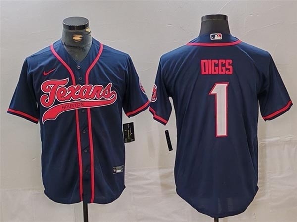 NFL Houston Texans #1 Stefon Diggs Navy Baseball Limited Jersey