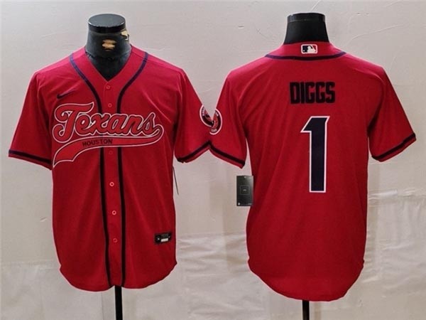 NFL Houston Texans #1 Stefon Diggs Red Baseball Limited Jersey