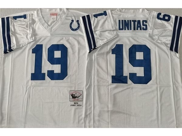 Men's Baltimore Colts #19 Johnny Unitas Throwback White Jersey