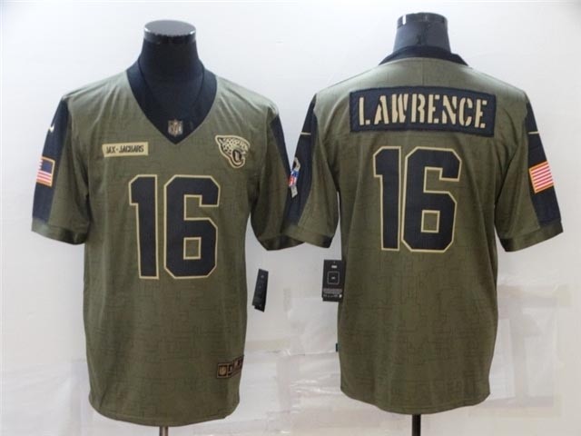 Jacksonville Jaguars #16 Trevor Lawrence 2021 Olive Salute To Service Limited Jersey