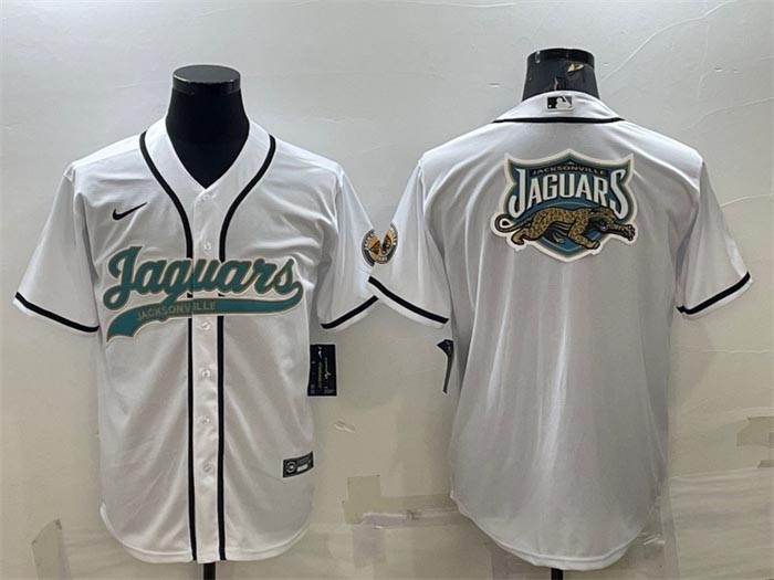 Men's Jacksonville Jaguars White Team Big Logo With Patch Cool Base Stitched Baseball Jersey