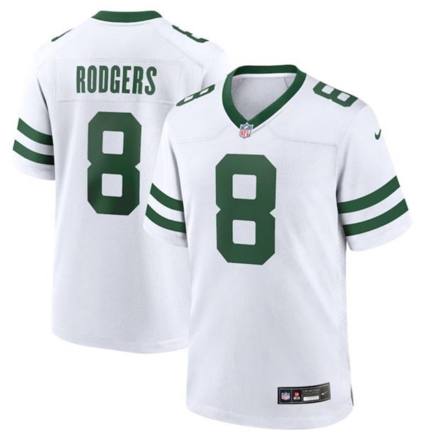 Men's New York Jets #8 Aaron Rodgers White Throwback Player Stitched Game Jersey