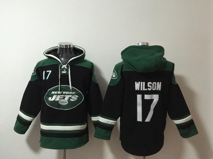 Men's New York Jets #17 Garrett Wilson Black Ageless Must-Have Lace-Up Pullover Hoodie