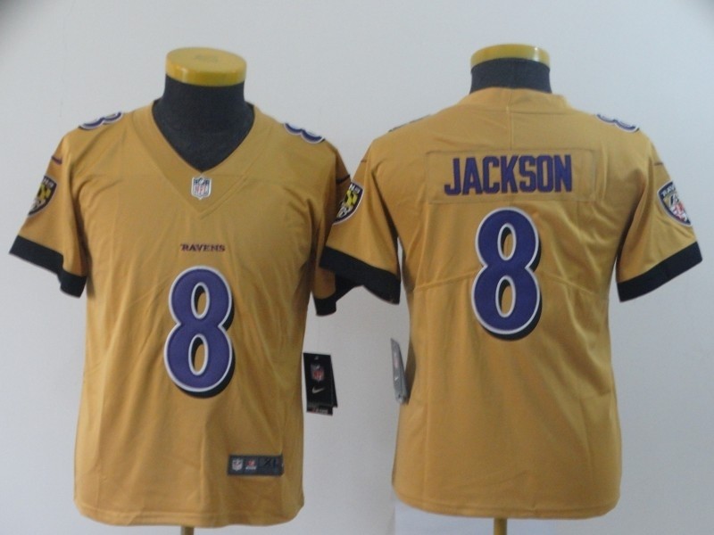 NFL Youth Ravens Lamar Jackson #8 Gold Inverted Legend Jersey