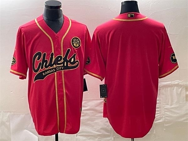 Men's Kansas City Chiefs Black Gold Team Big Logo With Patch Cool Base Stitched Baseball Jersey