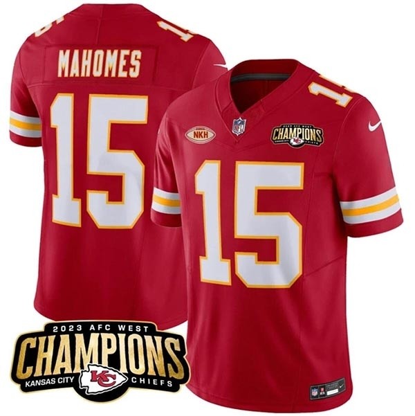 Men's Kansas City Chiefs #15 Patrick Mahomes Red 2023 F.U.S.E. AFC West Champions With NKH Patch Vapor Untouchable Limited Stitched Jersey