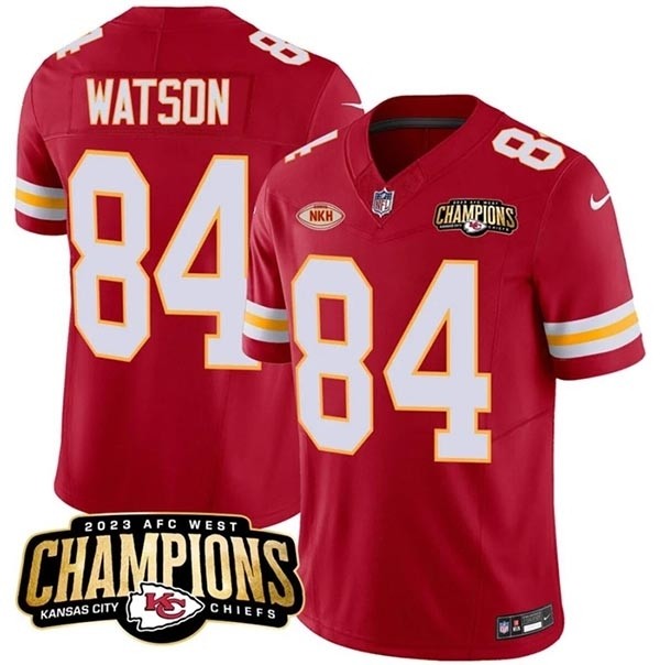 Men's Kansas City Chiefs #84 Justin Watson Red 2023 F.U.S.E. AFC West Champions With NKH Patch Vapor Untouchable Limited Stitched Jersey