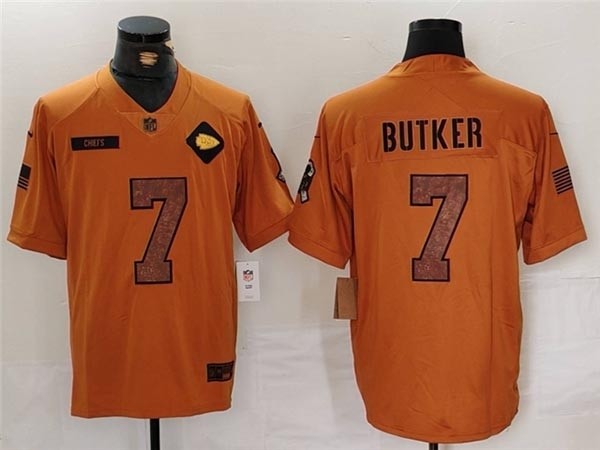 Men's Kansas City Chiefs #7 Harrison Butker 2023 Brown Salute To Service Limited Jersey