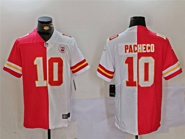 Men's Kansas City Chiefs #10 Isaih Pacheco Red-White Split Vapor Limited Jersey