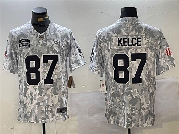 Men's Kansas City Chiefs #87 Travis Kelce Arctic Camo 2024 Salute To Service Limited Jersey