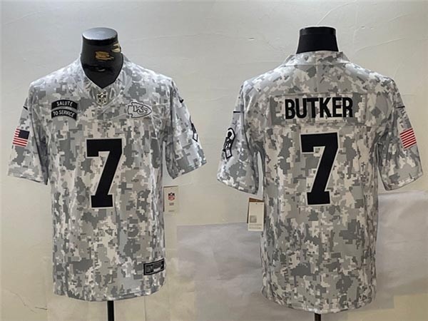 Men's Kansas City Chiefs #7 Harrison Butker Arctic Camo 2024 Salute To Service Limited Jersey