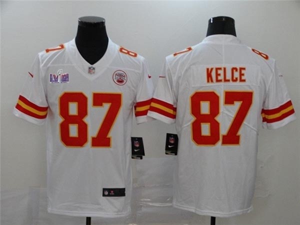 Men's Kansas City Chiefs #87 Travis Kelce White Super Bowl LVIII Limited Jersey