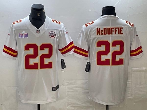 Men's Kansas City Chiefs #22 Trent McDuffie White Super Bowl LVIII Limited Jersey