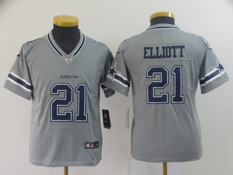 NFL Youth Cowboys Ezekiel Elliott #21 Grey Inverted Legend Jersey