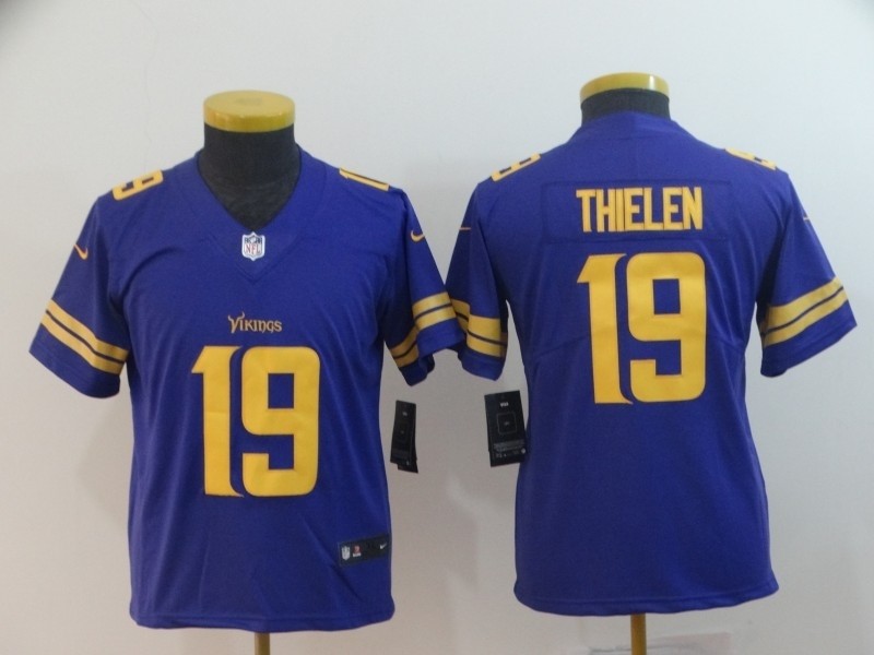 NFL Youth Minnesota Vikings Adam Thielen #19 Purple yellow number Jersey